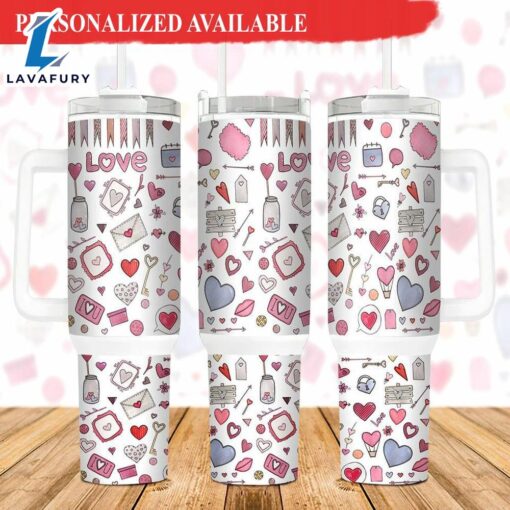 Valentines Pattern 40 oz 2 piece Tumbler Wrap Valentines day – 40oz Tumbler with Handle