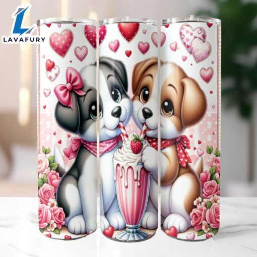 Valentines Puppy Milkshake 20 Oz Skinny Tumbler, Valentine Tumbler