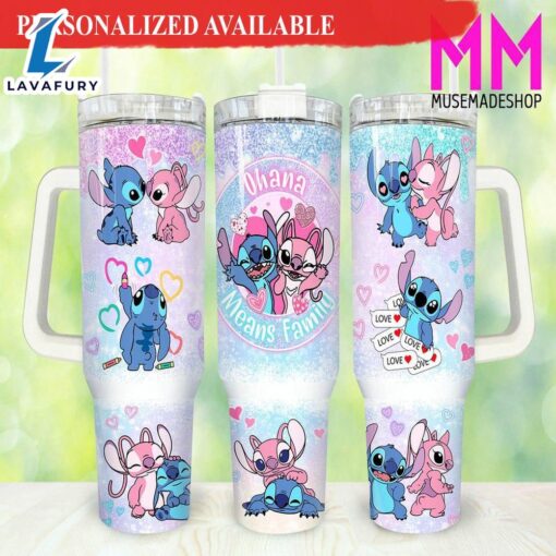 Valentines Stitch Cartoon 40oz Tumbler  Happy Valentines Day – 40oz Tumbler with Handle