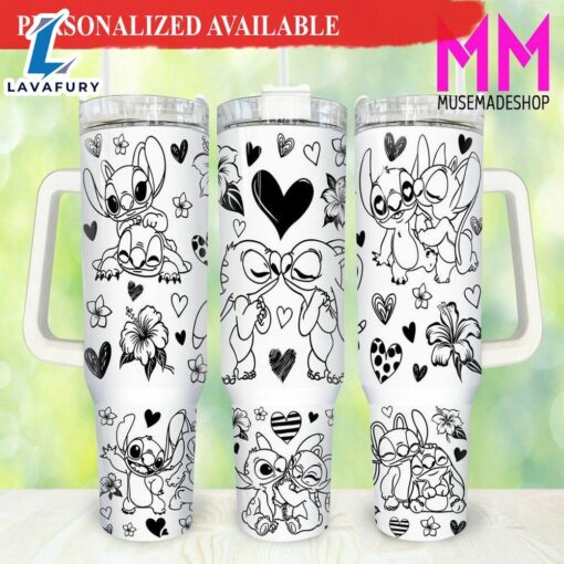 Valentines Stitch Cartoon 40oz Tumbler with Handle