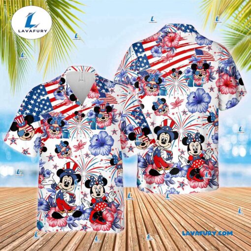 4th Of July Mickey Minnie Funny Hawaiian Shirt, Disney Independence Day Short Sleeve Shirts, Matching Family 4th of July Outfits