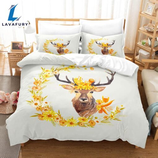 Cartoon Animal Deer Elk Bedding Set Quilt Cover 9