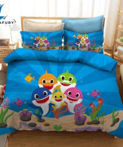 Cartoon Baby Shark Bedding Set Kids Quilt Cover 2