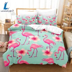 Cartoon Flamingo Bedding Set Quilt…