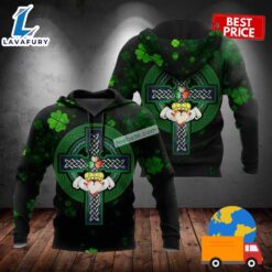 Celtic Cross Shamrock St Patricks Day Black 3D Horror Hoodie 2025