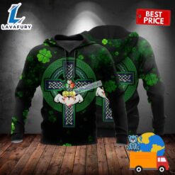 Celtic Cross Shamrock St Patricks Day Black 3D Horror Hoodie 2025