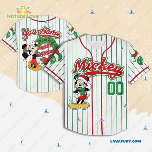 Custom Mickey Christmas Baseball Jersey Disney Baseball Team Outfit