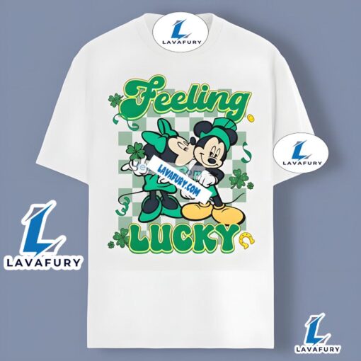 Feeling Lucky Minnie Kiss Mickey Shamrock Graphic Shirt 2025