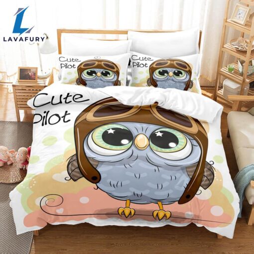 Hand-Painted Cartoon Owl Bedding Set Quilt Covers 2