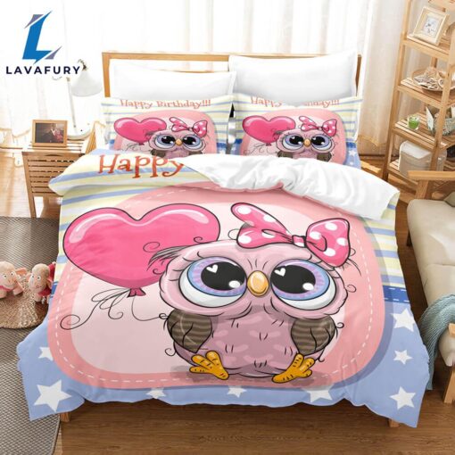 Hand-Painted Cartoon Owl Bedding Set Quilt Covers 3