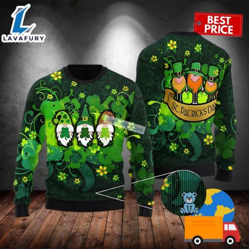 Happy Sant Patrick Day With Lucky Gnomes Green Naughty Ugly Sweater 2025