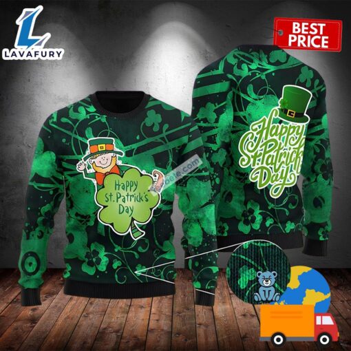 Happy St Patrick Day With Cute Leprechaun Green Best Ugly Sweaters 2025