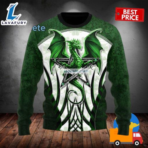 Happy St Patrick Dragon And Pentagram Green Mens Ugly Sweaters 2025