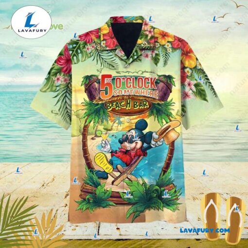 Its 5 O Clock Somewhere Mickey Hawaiian Shirt Disney Beach Bar Aloha Shirts