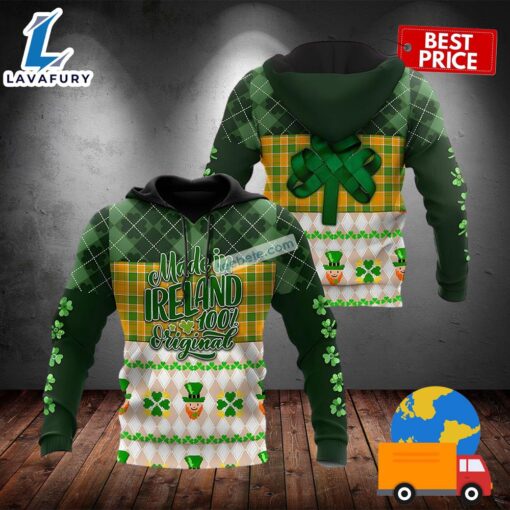 Made In Ireland Original Patrick Day Green 3D Realistic Hoodie 2025