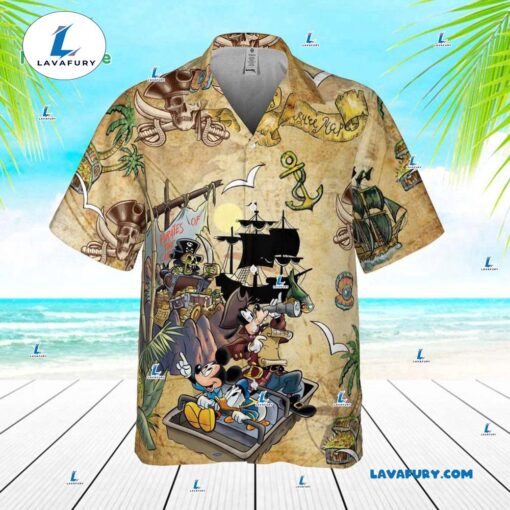 Mickey and Friend Treasure Map Hawaiian Shirt, Mickey Pirated of the Caribbean Hawaiian Shirt, Unique Mickey Mouse Gift