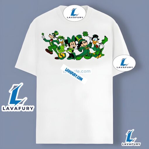 Mickey Donald Goofy Hold Shamrock Patrick Day Shirt 2025