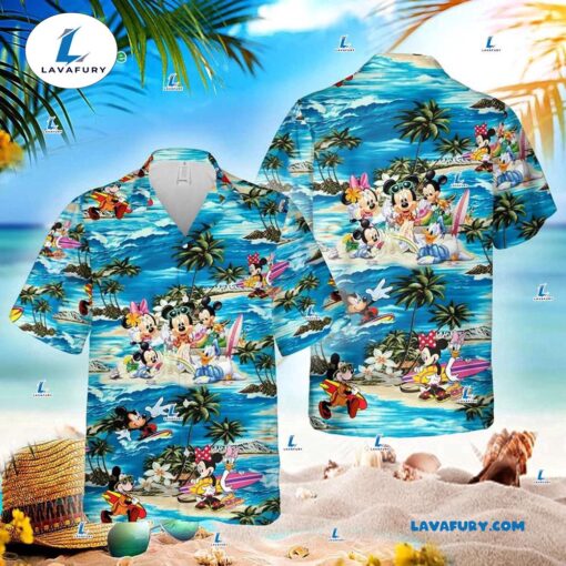 Mickey Minnie and Friends Surfing Hawaiian Shirt, Awesome Matching Disney Family Aloha Shirts