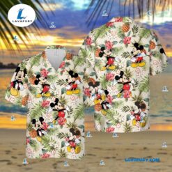 Mickey Mouse Floral Tropical Pineapple Hawaiian Shirt, Matching Family Disney Shirts, Mickey Mouse Summer Beach Gifts