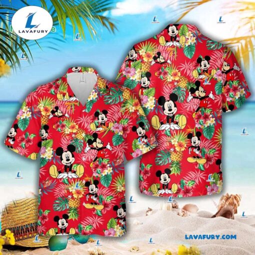 Mickey Mouse Pineapple Floral Hawaiian Shirt, Disney Red Hawaiian Shirt, Matching Family Disney Shirts