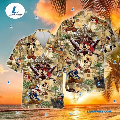 Mickey Mouse Pirate Treasure Map Hawaiian Shirt, Mickey Mouse Hawaiian Button Up, Matching Family Disney Shirts