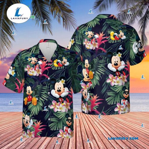 Mickey Mouse Plumeria Tropical Hawaiian Shirt, Matching Family Disney Shirts, Mickey Mouse Summer Beach Gifts