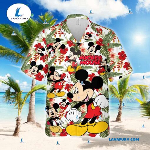 Mickey Mouse Red Hibicus Tropical Hawaiian Shirt, Disney Mickey Vacation Aloha Shirt, Matching Family Disney Gift for Lovers