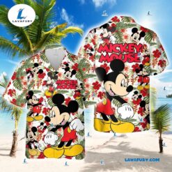 Mickey Mouse Red Hibicus Tropical Hawaiian Shirt, Disney Mickey Vacation Aloha Shirt, Matching Family Disney Gift for Lovers