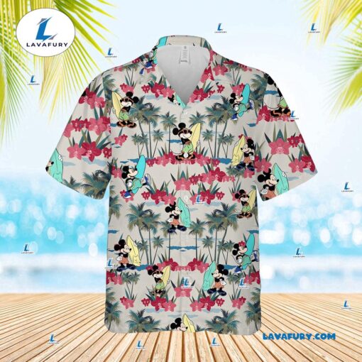 Mickey Mouse Surfing Palm Floral Hawaiian Shirt, Mickey Summer Beach Short Sleeve Shirts, Best Gift for Disney Lovers