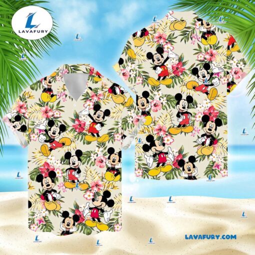 Mickey Mouse Tropical Floral Beach Funny Hawaiian Shirt, Disney Family Vacation Shirts, Unique Mickey Mouse Gift