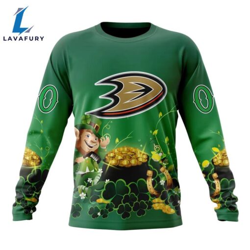 NHL Anaheim Ducks Special Design For St.Patrick Day Long Sleeved Sweatshirt