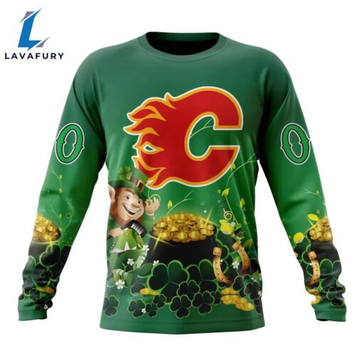 NHL Calgary Flames Special Design For St.Patrick Day Long Sleeved Sweatshirt