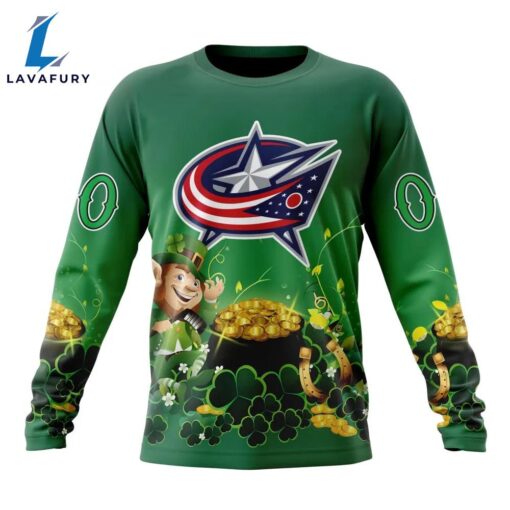 NHL Columbus Blue Jackets Special Design For St.Patrick Day Long Sleeved Sweatshirt