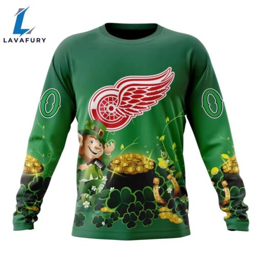 NHL Detroit Red Wings Special Design For St.Patrick Day Long Sleeved Sweatshirt