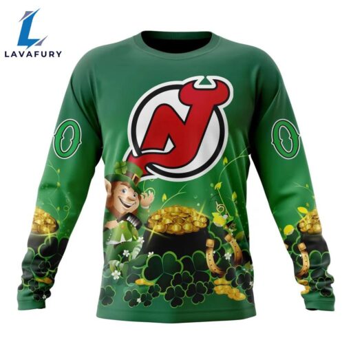 NHL New Jersey Devils Special Design For St.Patrick Day Long Sleeved Sweatshirt