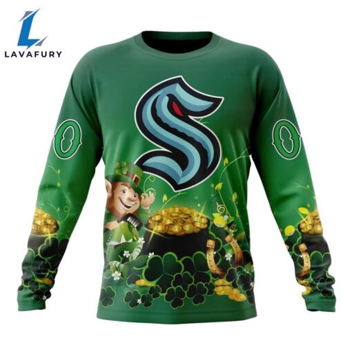 NHL Seattle Kraken Special Design For St.Patrick Day Long Sleeved Sweatshirt