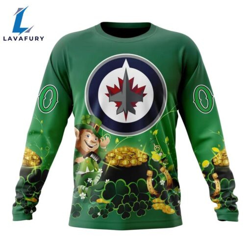 NHL Winnipeg Jets Special Design For St.Patrick Day Long Sleeved Sweatshirt