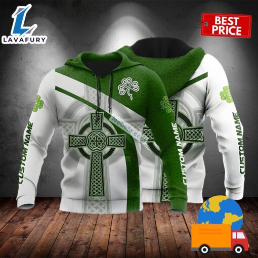 Personalized Celtic Cross And Sharock St Patricks Green 3D Design Hoodie 2025