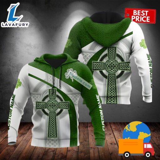 Personalized Celtic Cross And Sharock St Patricks Green 3D Design Hoodie 2025