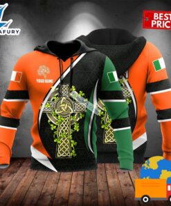 Personalized St Patrick Day And Celtic Cross Green 3D Art Hoodie 2025