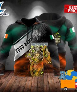 Personalized St Patrick Day And Irish Flag Black 3D Art Hoodie 2025