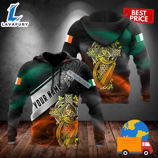 Personalized St Patrick Day And Irish Flag Black 3D Art Hoodie 2025