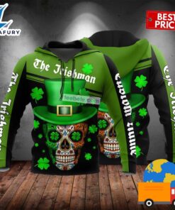 Personalized St Patrick Day With Skull Green Hat 3D Horror Hoodie 2025