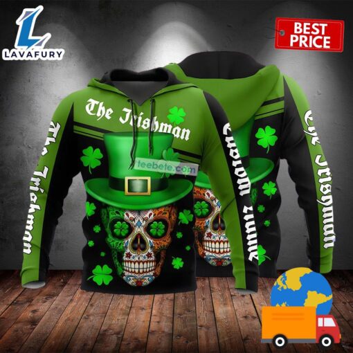 Personalized St Patrick Day With Skull Green Hat 3D Horror Hoodie 2025