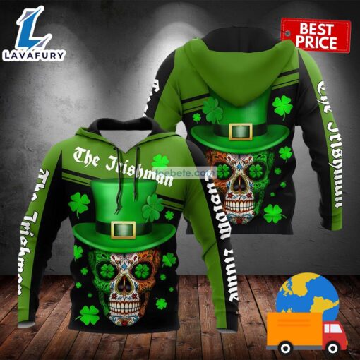 Personalized St Patrick Day With Skull Green Hat 3D Horror Hoodie 2025