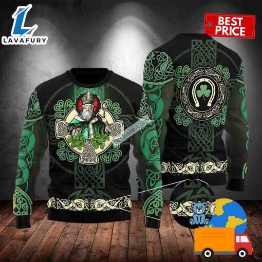 Saint Patrick And Celtic Cross Green Best Ugly Sweaters 2025