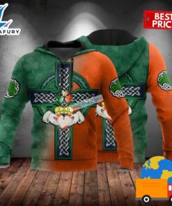 Saint Patrick Love Celtic Cross St Patrick Day Green 3D Hoodie For Men 2025