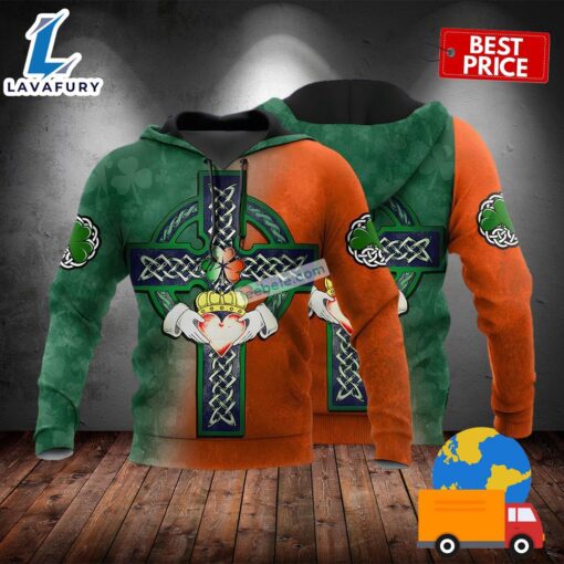 Saint Patrick Love Celtic Cross St Patrick Day Green 3D Hoodie For Men 2025