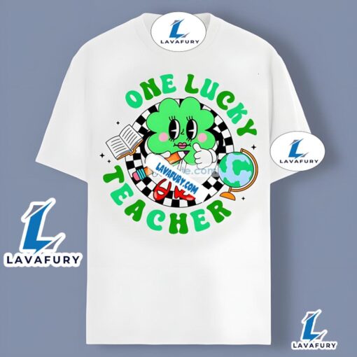 Shamrock Patrick Day One Lucky Teacher Shirt Teen 2025