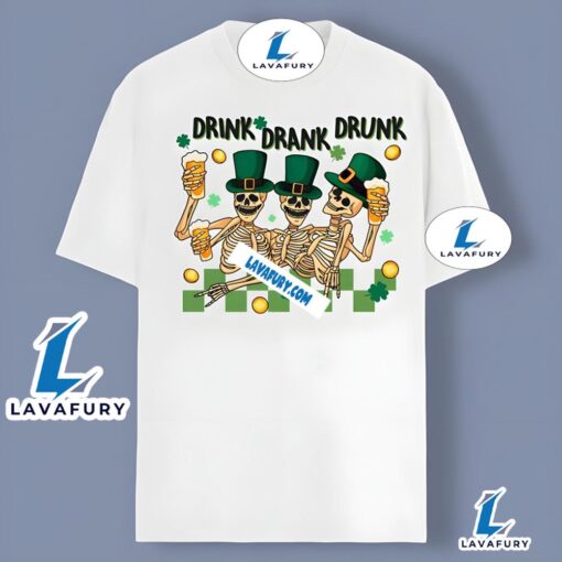 Skeleton Drink Drank Drunk Cheer Beer St Patrick Shirt 2025